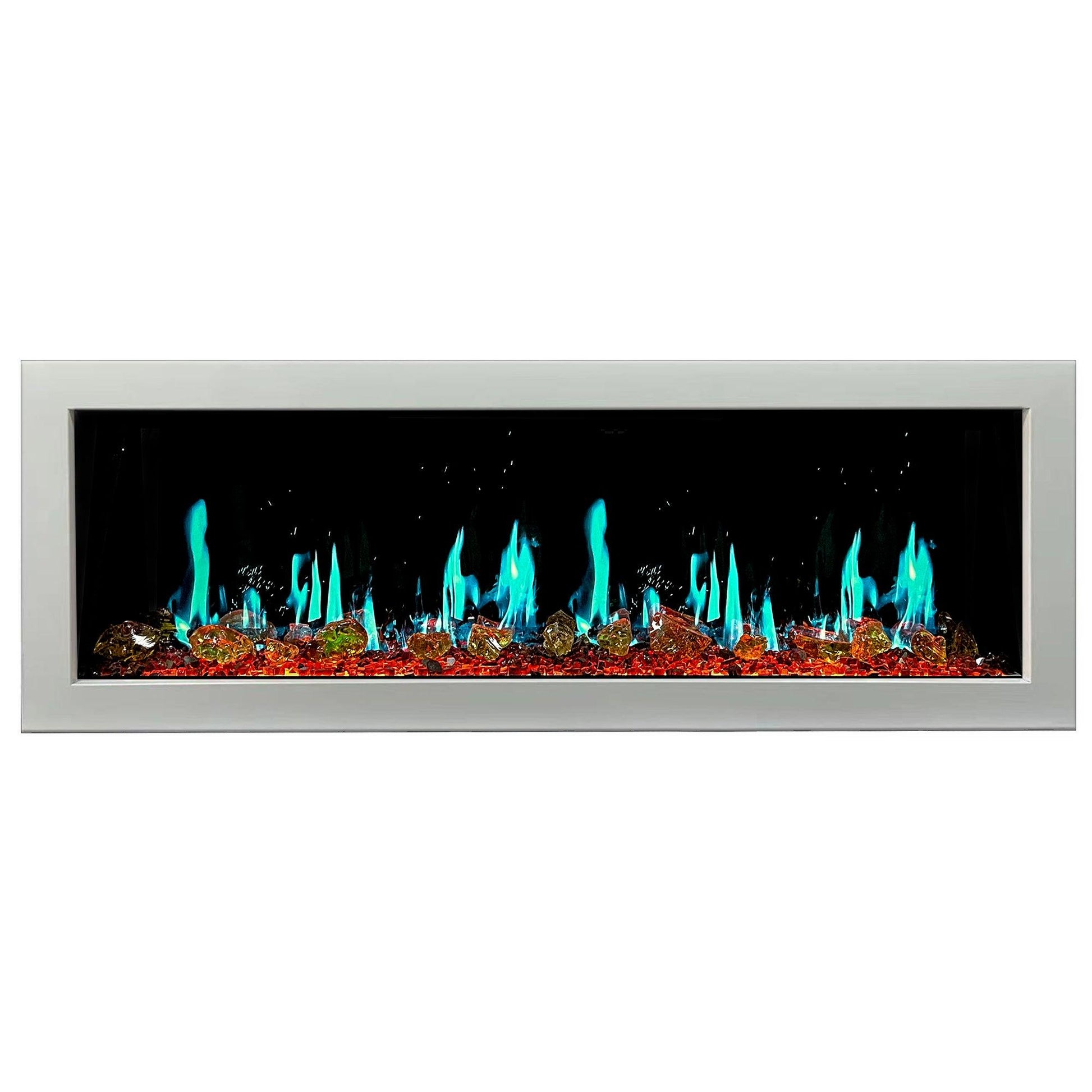 Litedeer Homes Gloria II 68" White Smart App Multi Flame Wall Mount Electric Fireplace With Reflective Amber Glass