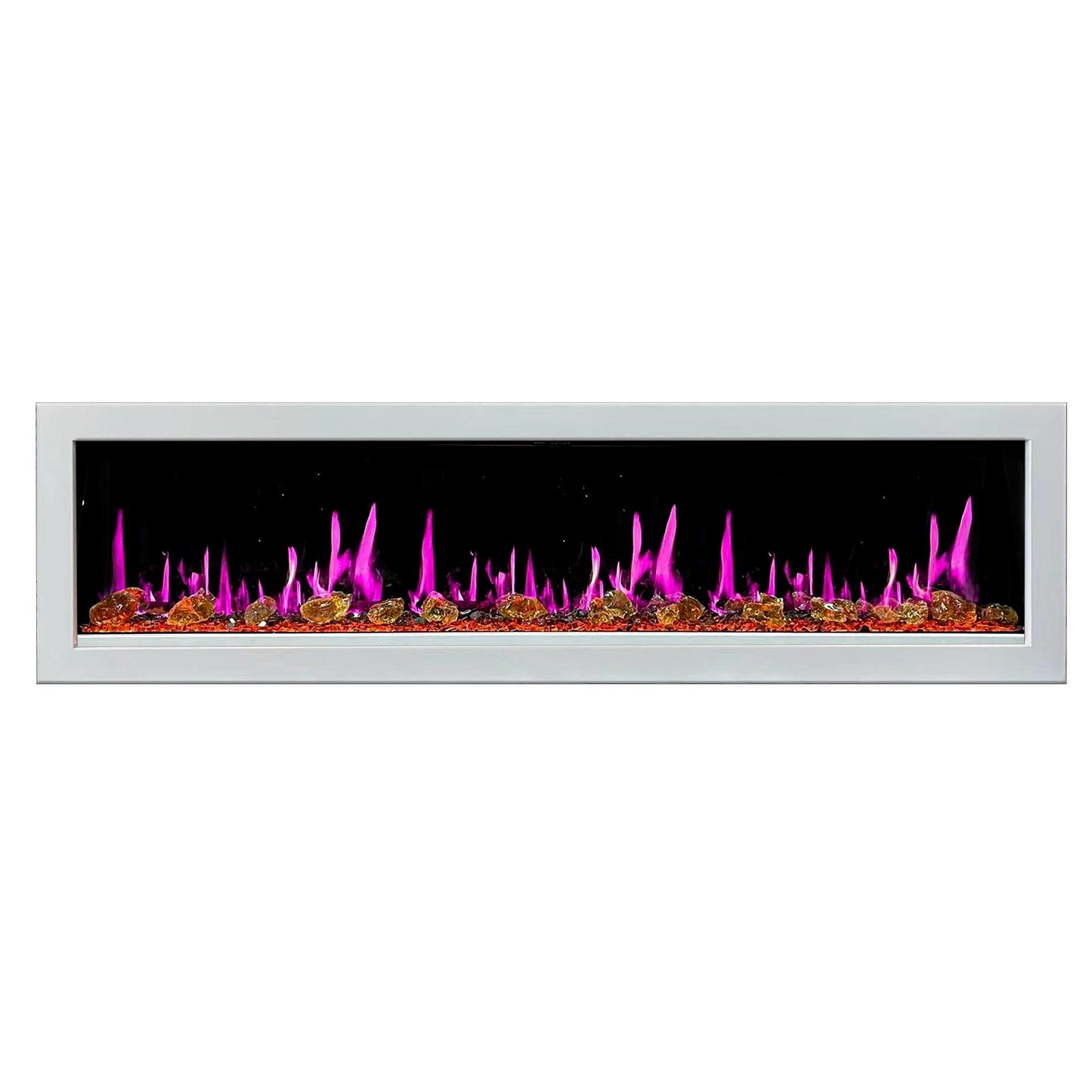 Litedeer Homes Gloria II 78" White Seamless Push-in Wall Mount Electric Fireplace With Crushed Ice Rocks