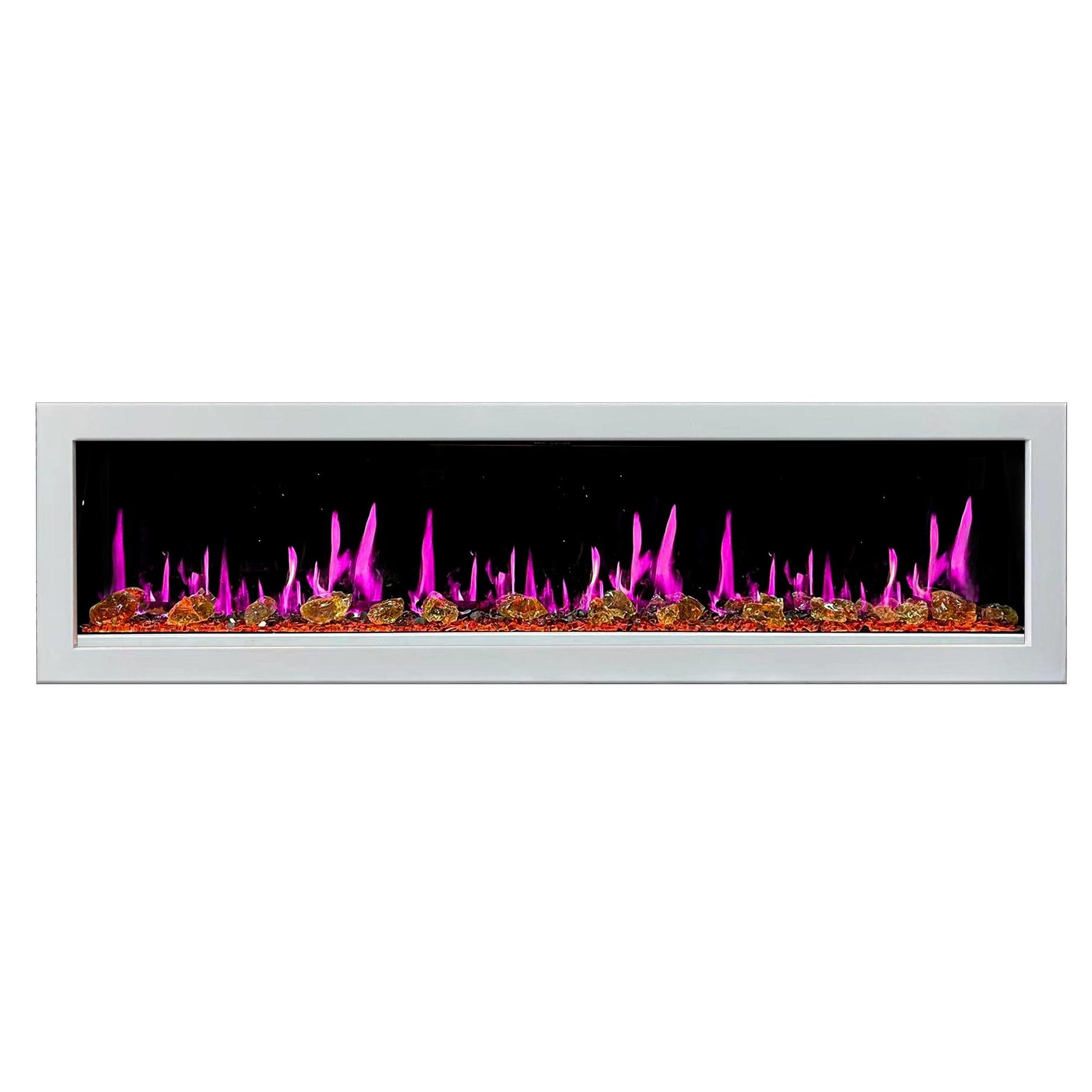 Litedeer Homes Gloria II 78" White Seamless Push-in Wall Mount Electric Fireplace With Crushed Ice Rocks