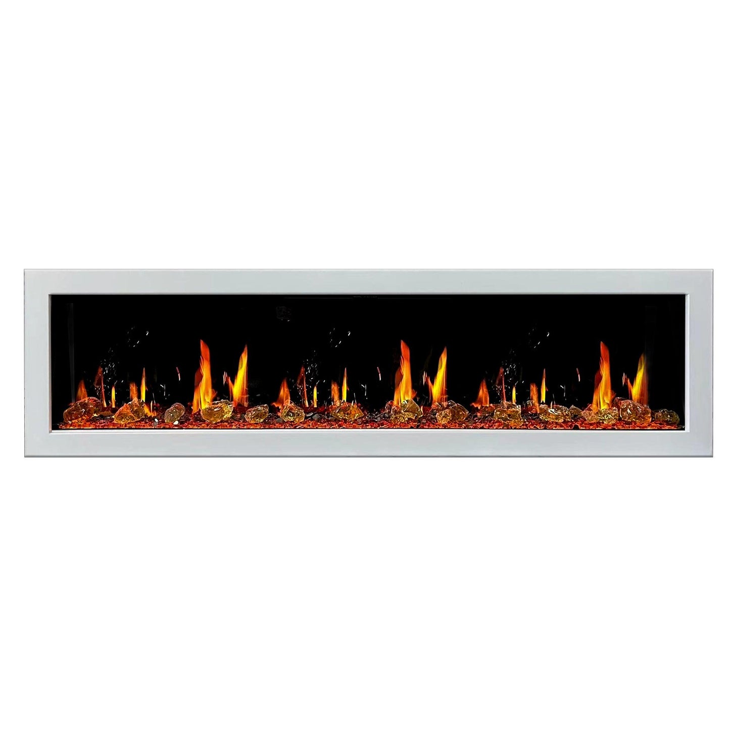 Litedeer Homes Gloria II 78" White Seamless Push-in Wall Mount Electric Fireplace With Crushed Ice Rocks