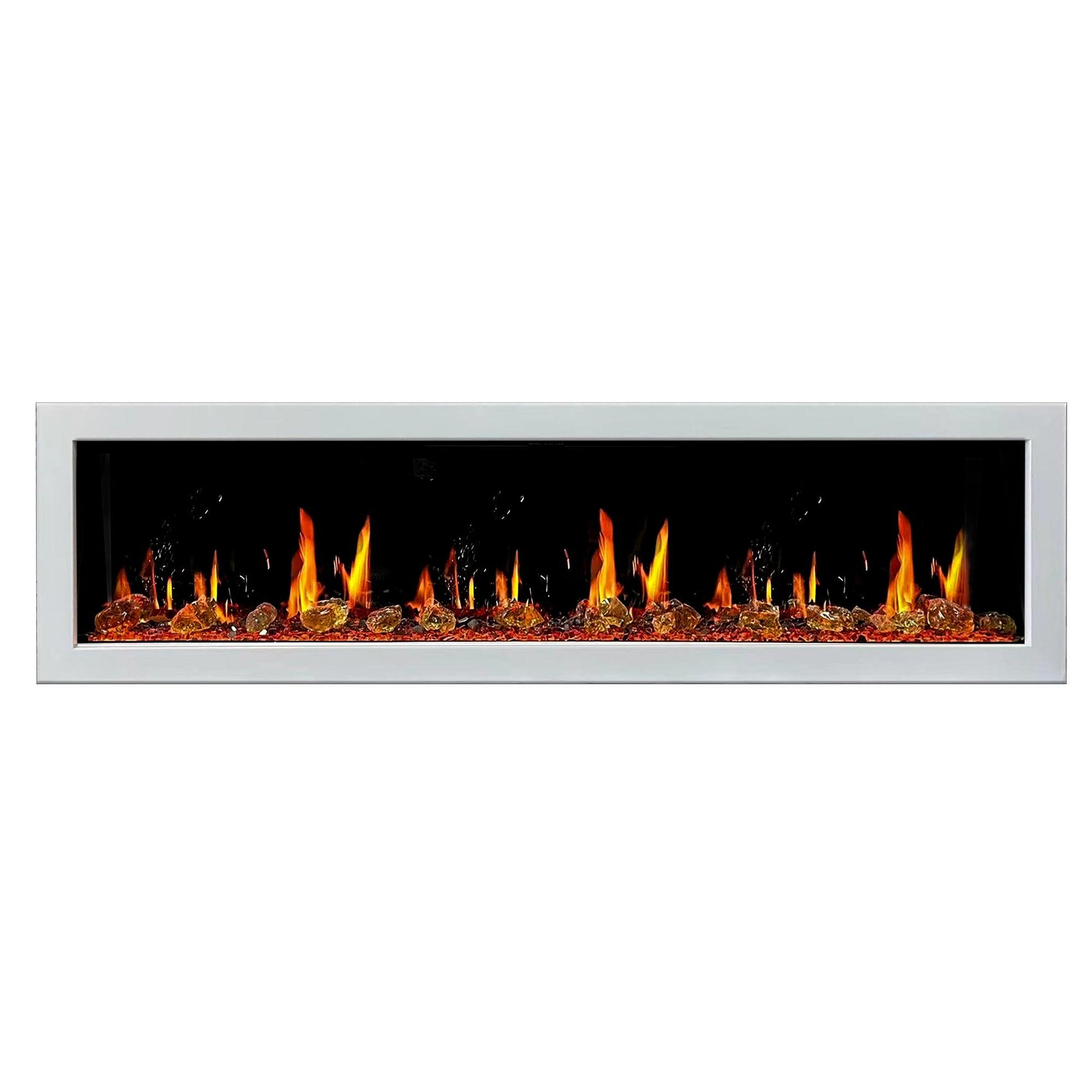 Litedeer Homes Gloria II 78" White Seamless Push-in Wall Mount Electric Fireplace With Crushed Ice Rocks