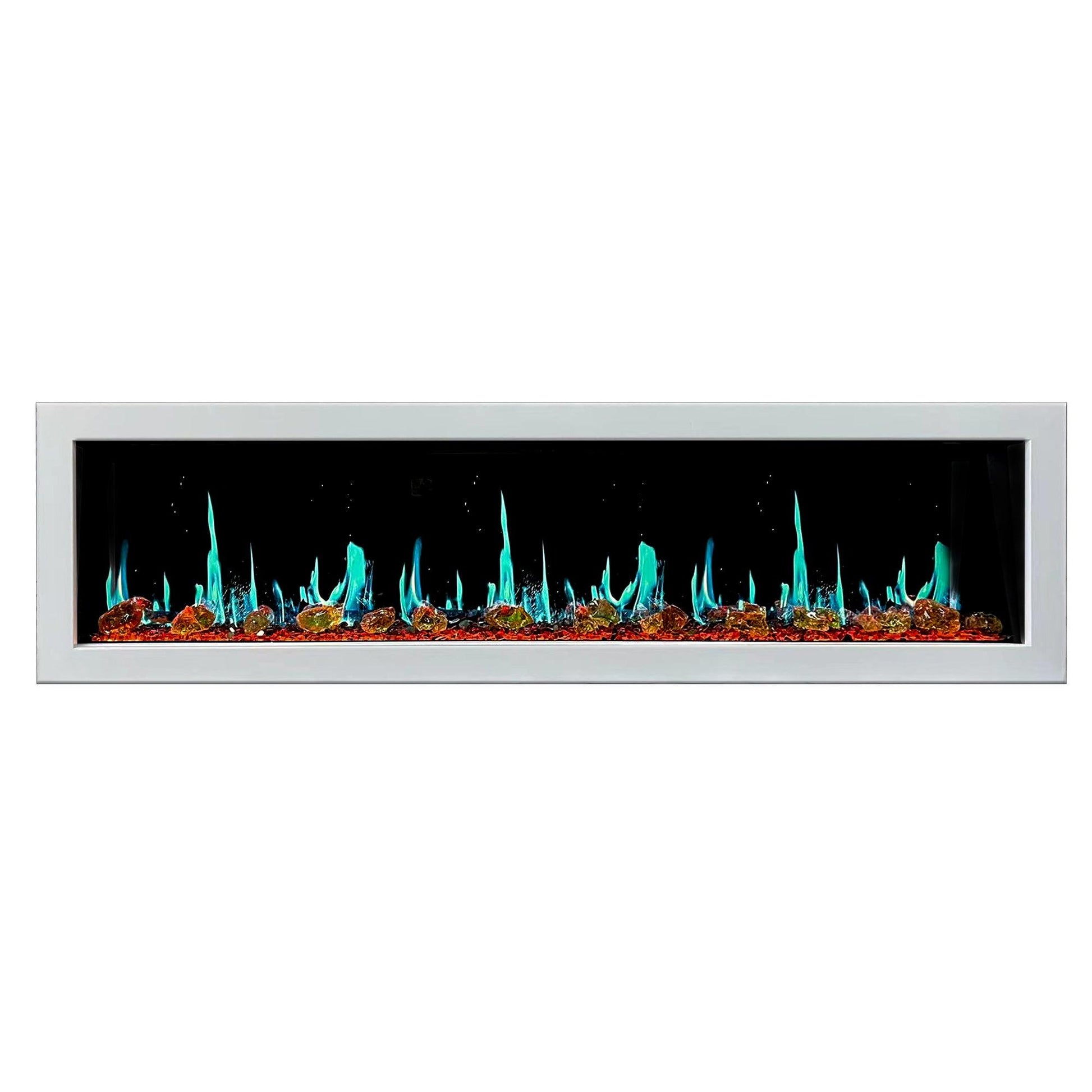 Litedeer Homes Gloria II 78" White Smart App Multi Flame Wall Mount Electric Fireplace With Reflective Amber Glass