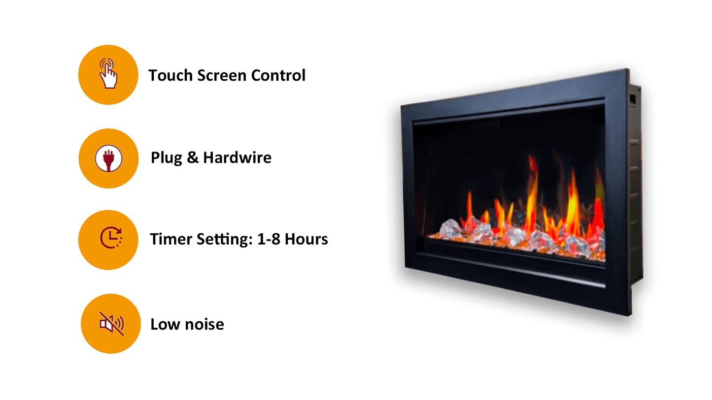 Litedeer Homes LiteStar 30" Black Smart Multi Flame Wall Mount Electric Fireplace Insert With Crushed Ice Rocks