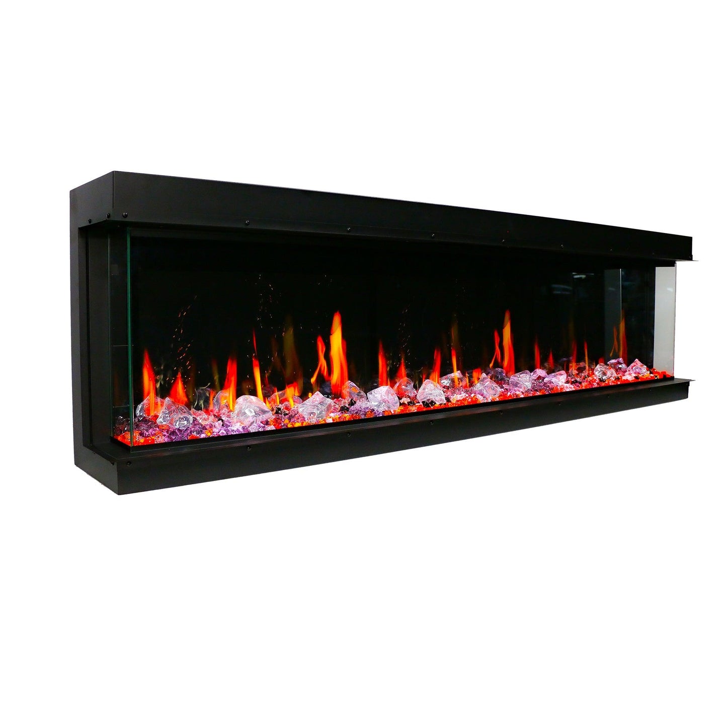 Litedeer Homes WarmCastle 60" Black 3-Side Smart Electric Fireplace With Amber Reflective Glass