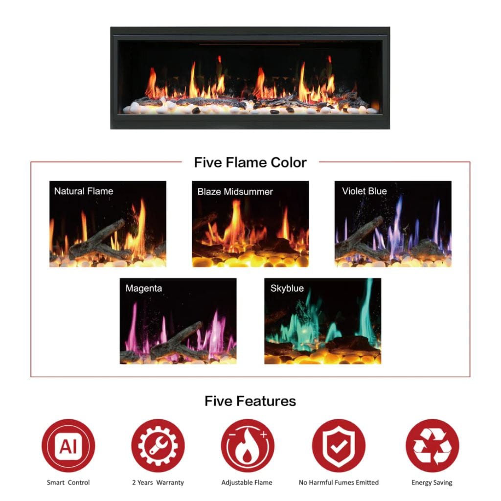 Litedeer Latitude 45" Smart Linear WiFi Enabled Vent-Free Built-In Electric Fireplace With Driftwood Log & River Rock