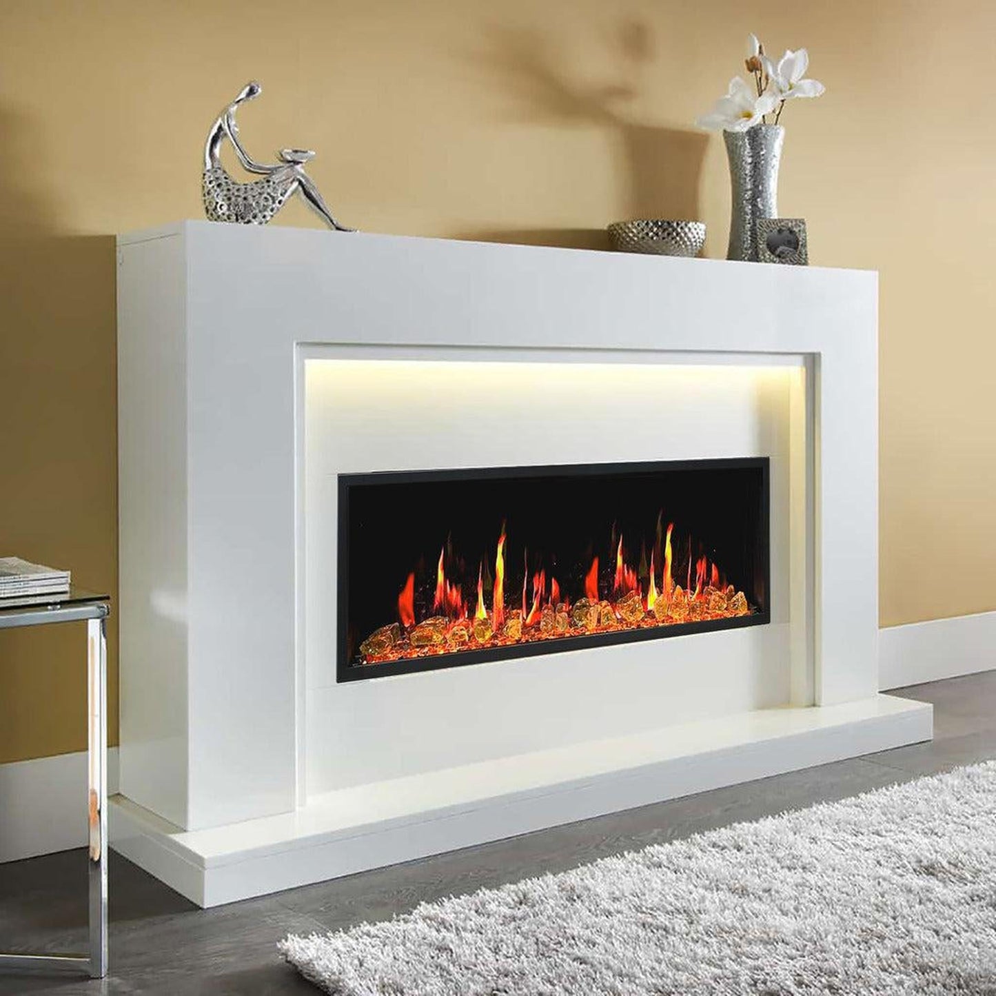 Litedeer Latitude 55" Ultra Slim WiFi Enabled Built-In Electric Fireplace with Reflective Fire Glass