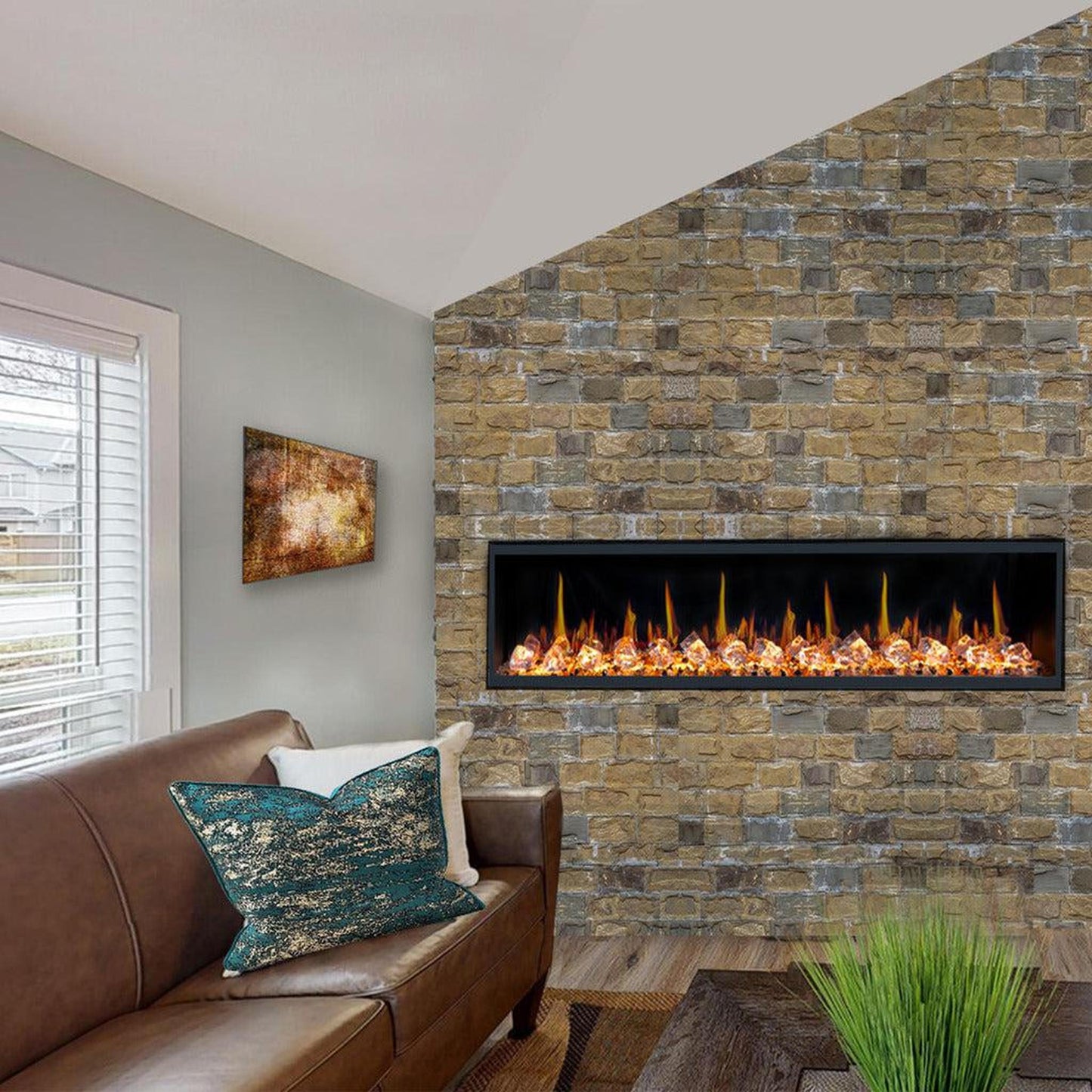 Litedeer Latitude 65" Ultra Slim WiFi Enabled Built-In Electric Fireplace with Acrylic Crushed Ice Rocks