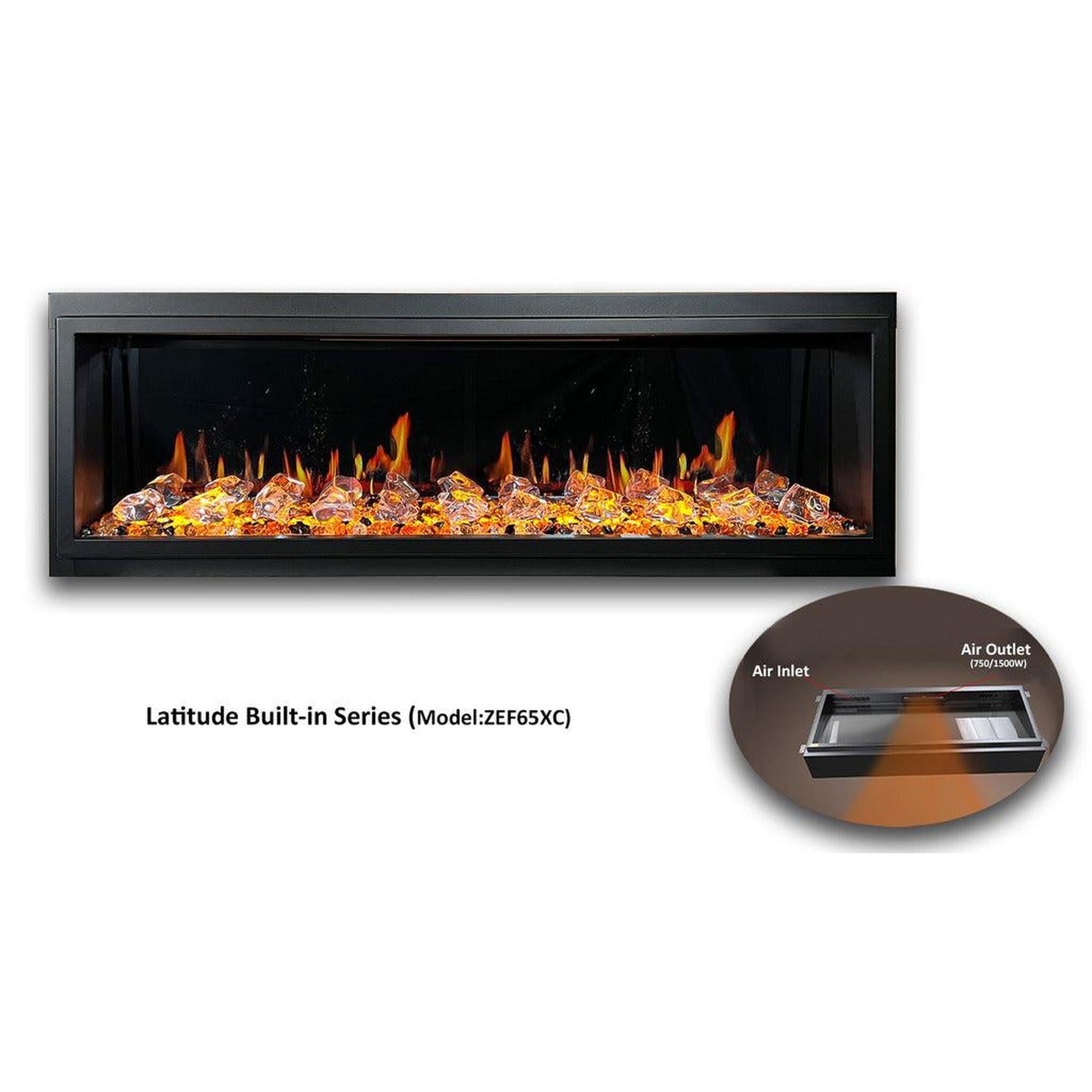 Litedeer Latitude 65" Ultra Slim WiFi Enabled Built-In Electric Fireplace with Acrylic Crushed Ice Rocks
