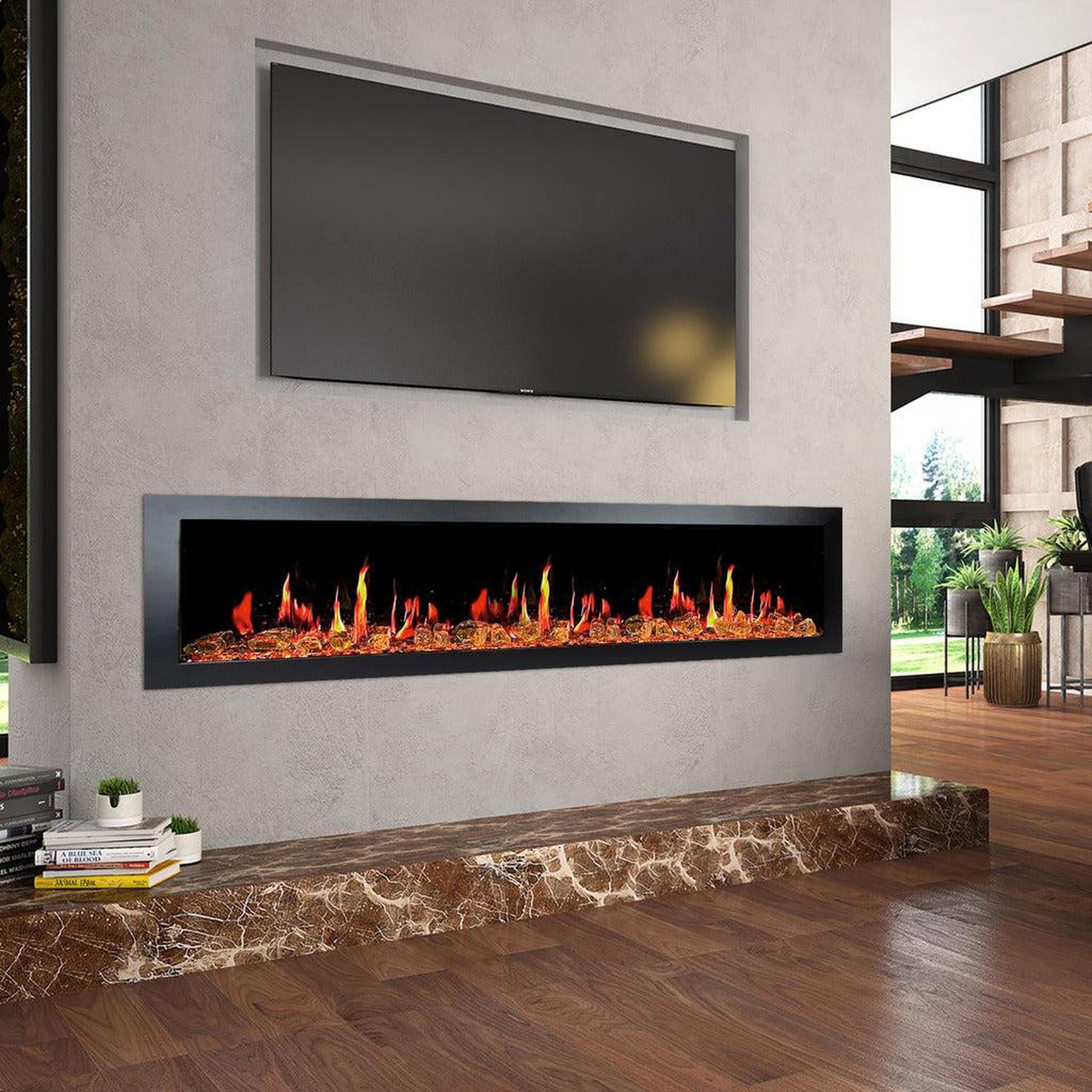 Litedeer Latitude II 68" Seamless Push-In Electric Fireplace with Reflective Fire Glass (Luster Copper)