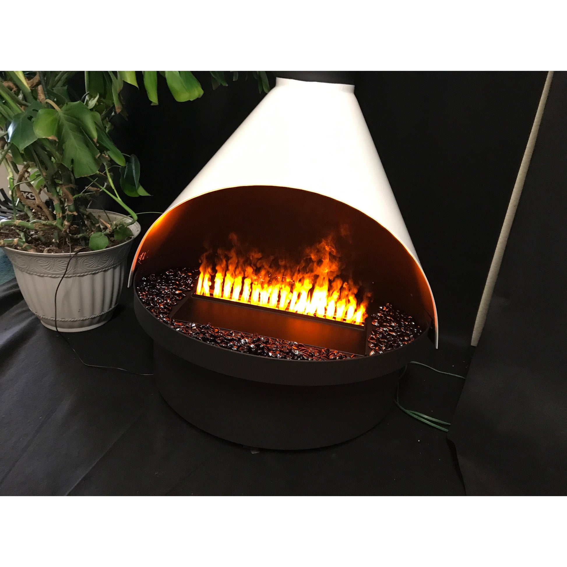 Malm Zircon 34" Freestanding Electric Aquafire Fireplace With Remote Control, RAL 8024 49/66060 Powder Coat Top and Matte Black Base