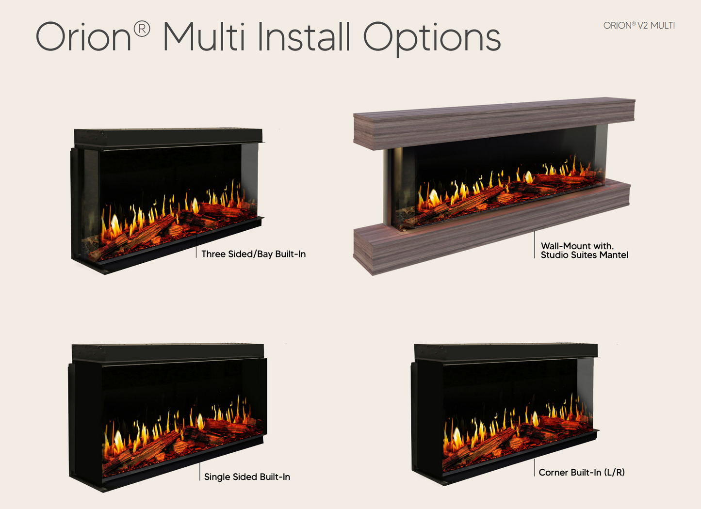 Modern Flames Orion Multi V2 120" Built-in / Wall-Mounted Virtual LCD Electric Fireplace