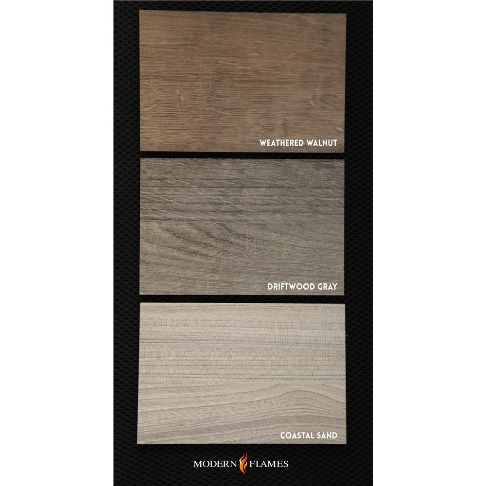 Modern Flames Weathered Walnut Allwood Media Wall System With Side Shelves for Spectrum Slimline 60" Fireplace