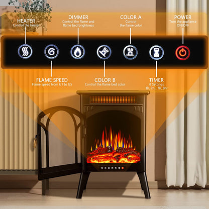 R.W.FLAME 16" Black 500W-1500W Freestanding Electric Fireplace With Remote Control