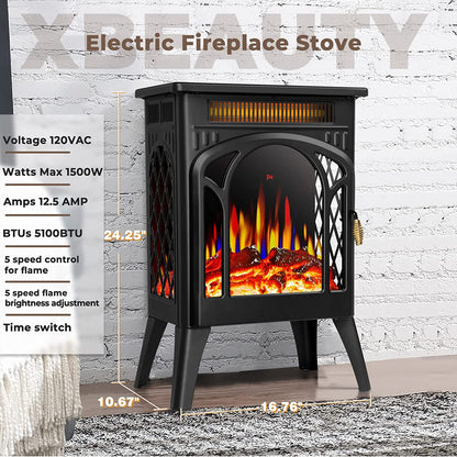 R.W.FLAME 16" Black 500W-1500W Freestanding Electric Fireplace With Remote Control