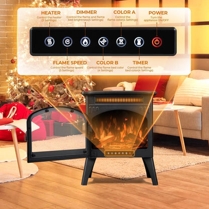 R.W.FLAME 17" Black 500W-1500W Freestanding Electric Fireplace Heater With Flame Effects and Log Set Colors, Adjustable Brightness and Heating Mode