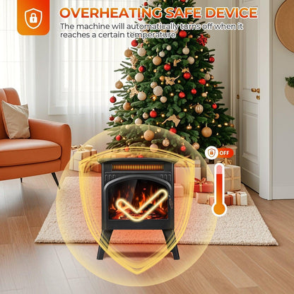 R.W.FLAME 17" Black 500W-1500W Freestanding Electric Fireplace Heater With Flame Effects and Log Set Colors, Adjustable Brightness and Heating Mode