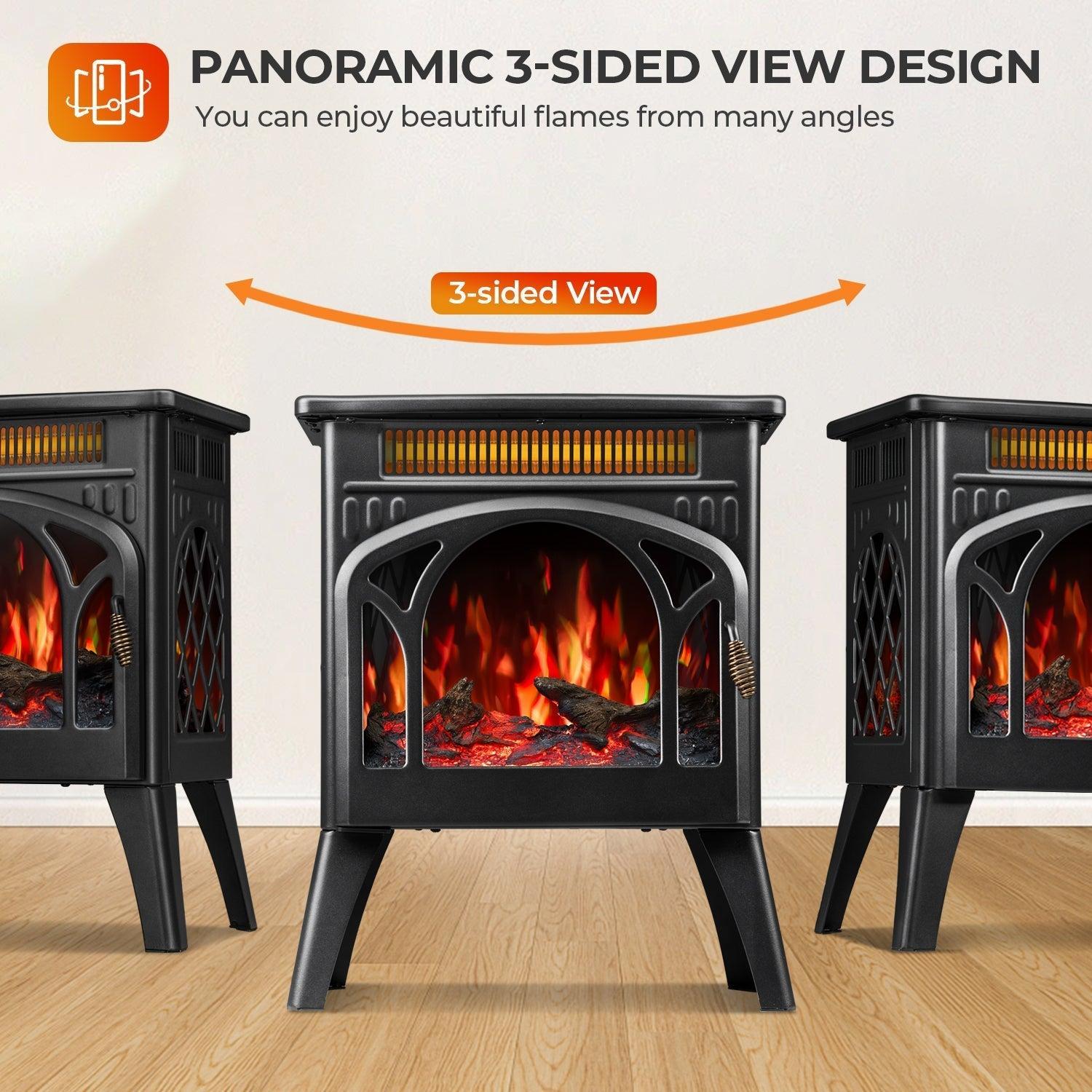 R.W.FLAME 17" Black 500W-1500W Freestanding Electric Fireplace Heater With Remote Control Adjustable Brightness and Heating Mode