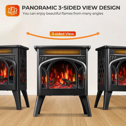 R.W.FLAME 17" Black 500W-1500W Freestanding Electric Fireplace Heater With Remote Control Adjustable Brightness and Heating Mode