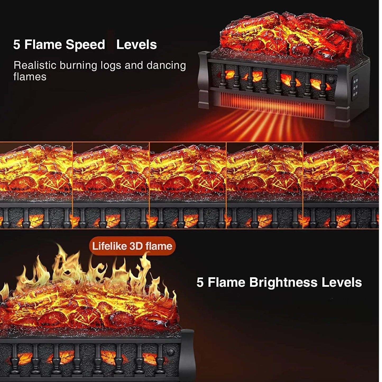R.W.FLAME 21" Charcoal 750W/1500W Electric Fireplace Log Set Heater With Remote Control