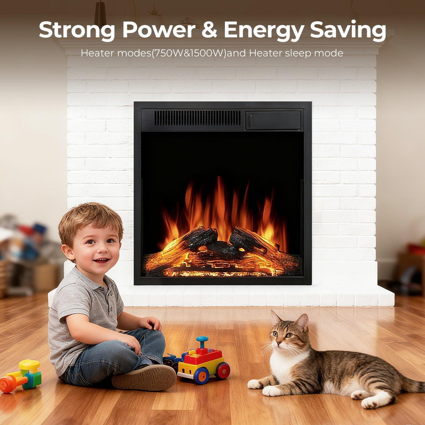 R.W.FLAME 23" Black 750W-1500W Electric Fireplace Insert With 5-Flame Brightness Settings