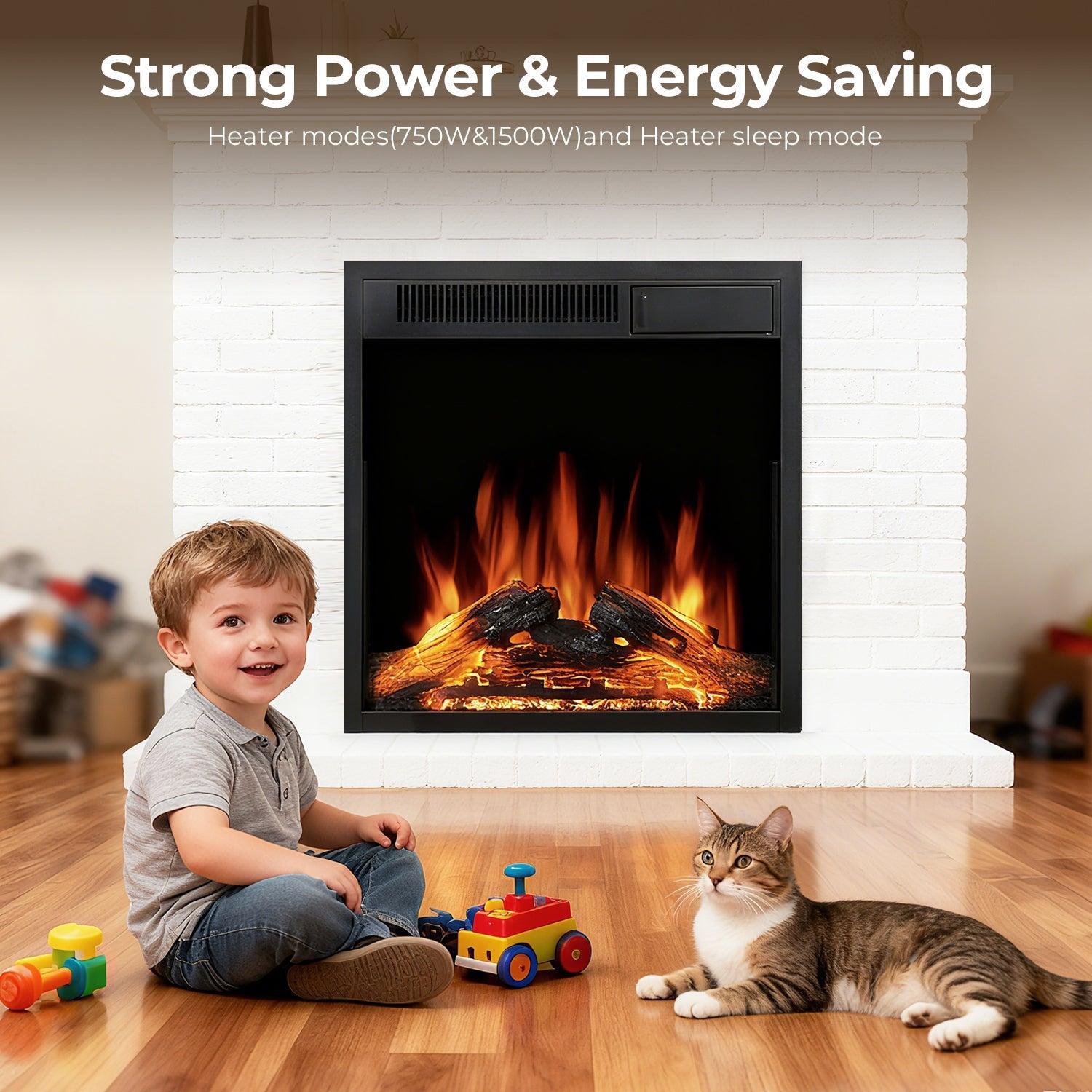 R.W.FLAME 23" Black 750W-1500W Electric Fireplace Insert With 5-Flame Brightness Settings