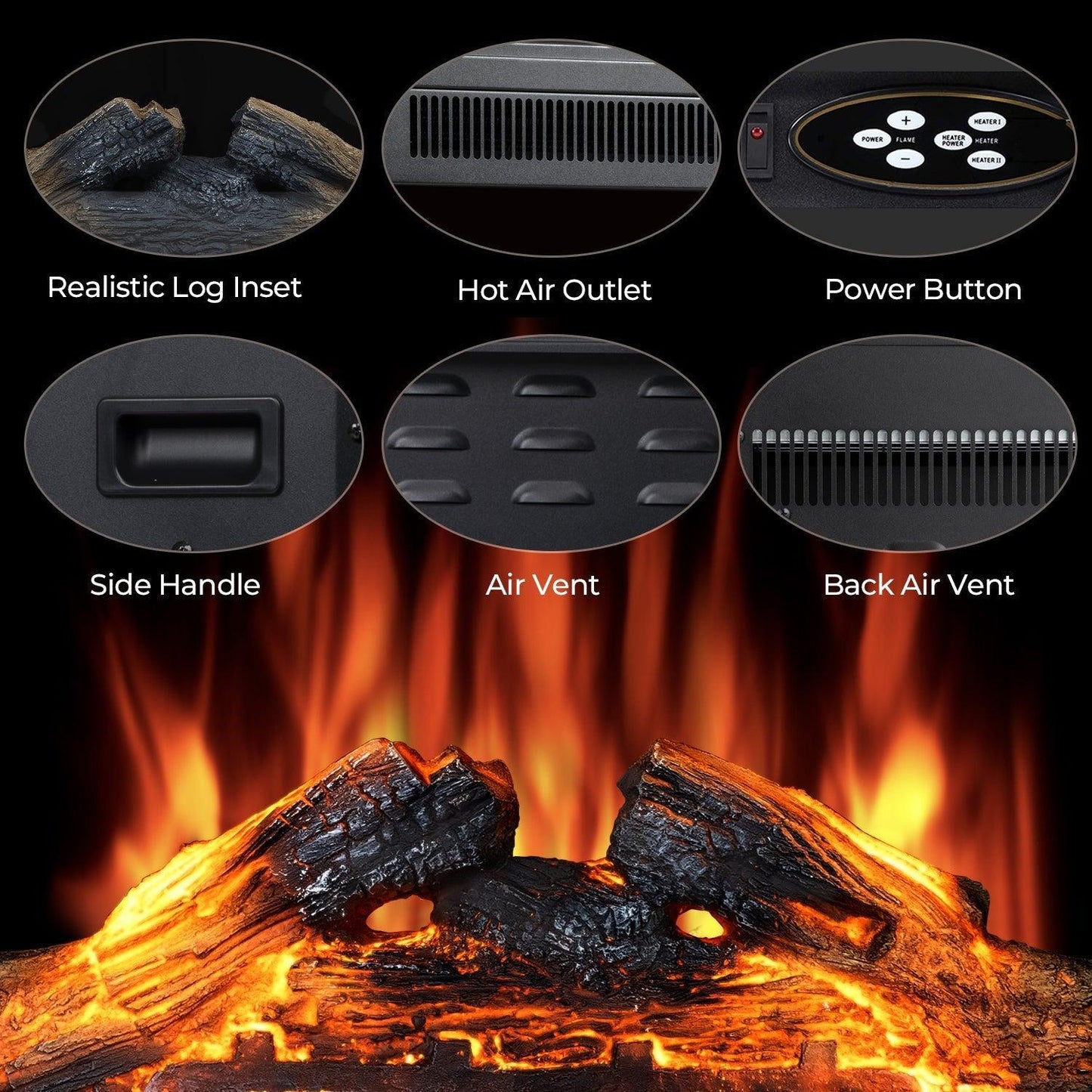 R.W.FLAME 23" Black 750W-1500W Electric Fireplace Insert With 5-Flame Brightness Settings