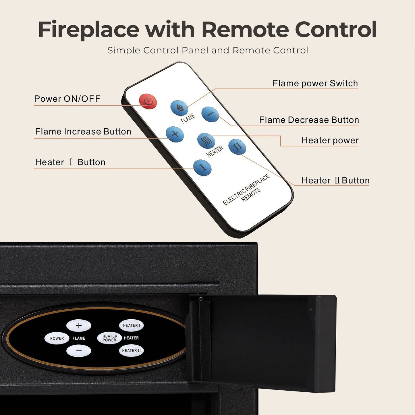 R.W.FLAME 23" Black 750W-1500W Electric Fireplace Insert With 5-Flame Brightness Settings