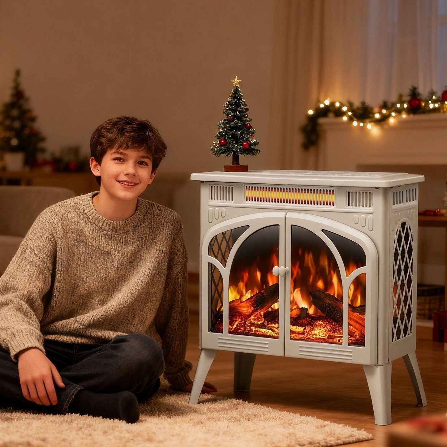 R.W.FLAME 24" Beige 500W-1500W Freestanding Electric Fireplace Stove