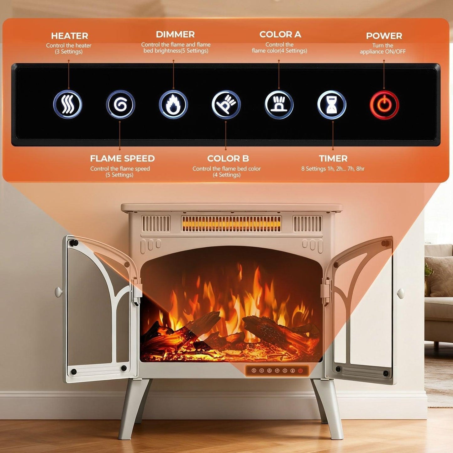 R.W.FLAME 24" Beige 500W-1500W Freestanding Electric Fireplace Stove