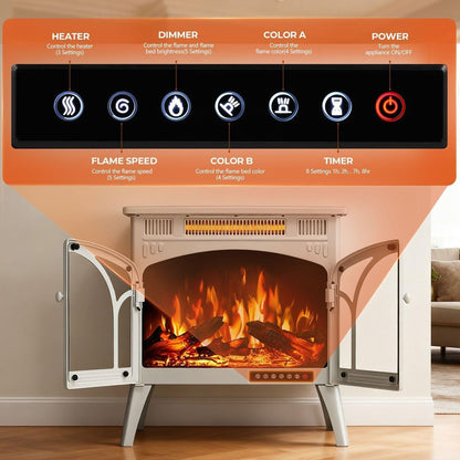 R.W.FLAME 24" Beige 500W-1500W Freestanding Electric Fireplace Stove