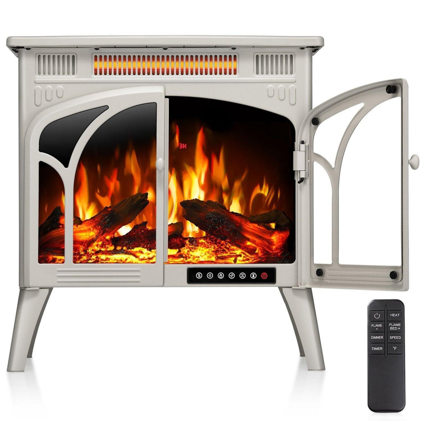 R.W.FLAME 24" Beige 500W-1500W Freestanding Electric Fireplace Stove