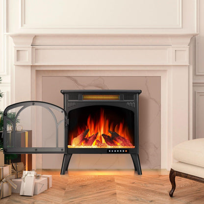 R.W.FLAME 24" Black 500W-1500W Electric Fireplace Heater With 3D-Realistic Flame Effect and Different Flame Colors