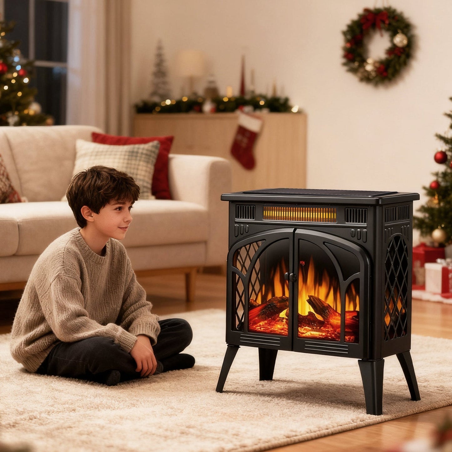 R.W.FLAME 24" Black 500W-1500W Freestanding Electric Fireplace Stove