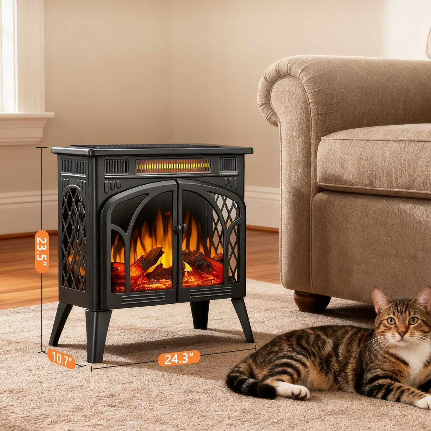 R.W.FLAME 24" Black 500W-1500W Freestanding Electric Fireplace Stove