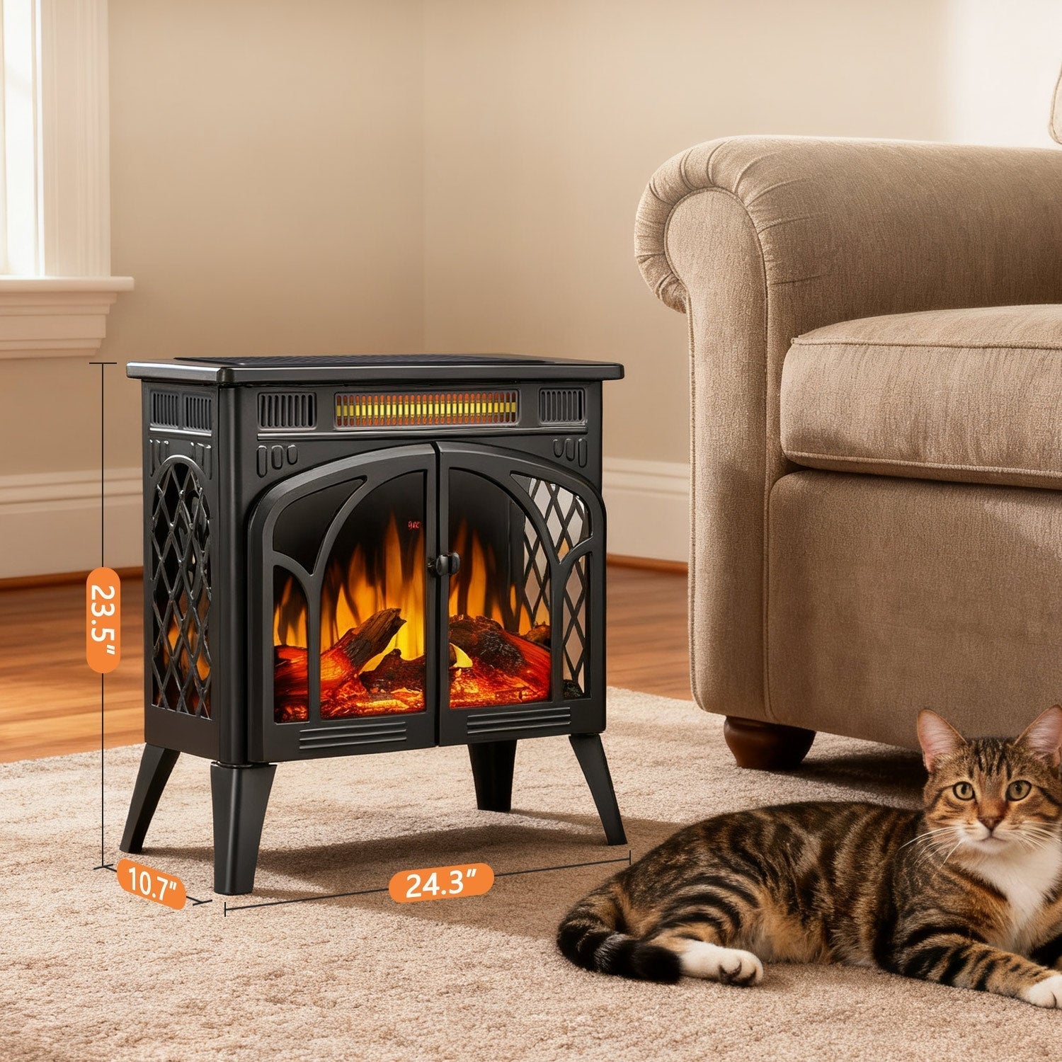 R.W.FLAME 24" Black 500W-1500W Freestanding Electric Fireplace Stove