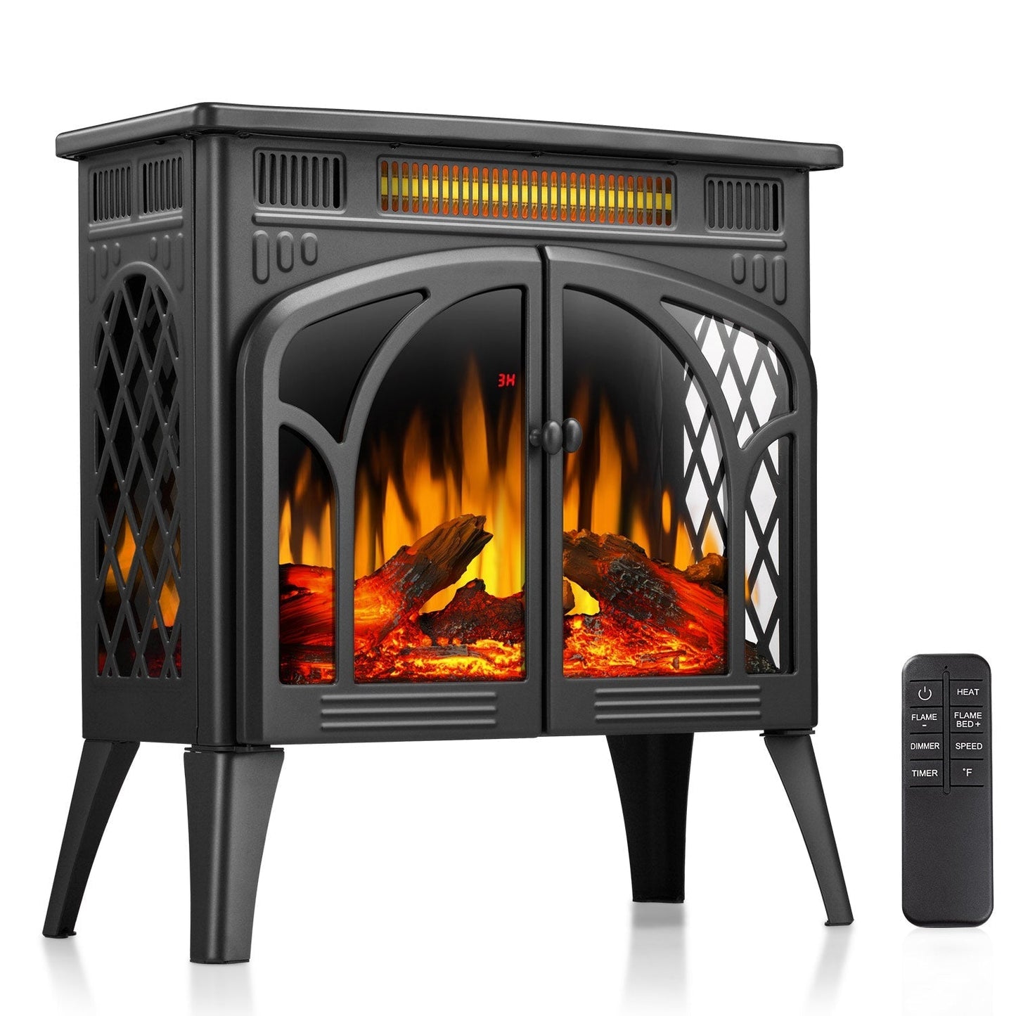 R.W.FLAME 24" Black 500W-1500W Freestanding Electric Fireplace Stove