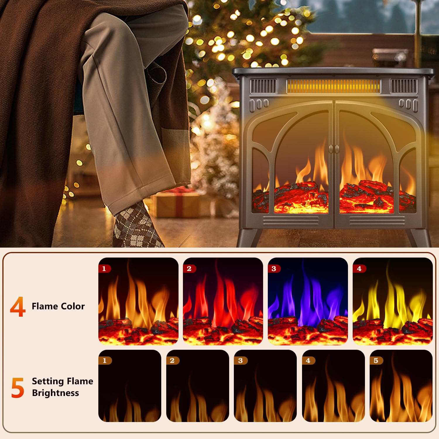 R.W.FLAME 24" Gray 500W-1500W Freestanding Electric Fireplace Stove