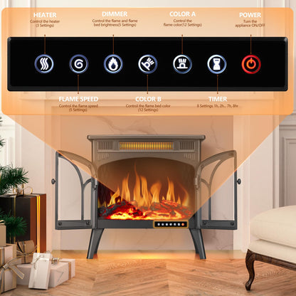 R.W.FLAME 24" Gray 500W-1500W Freestanding Electric Fireplace Stove