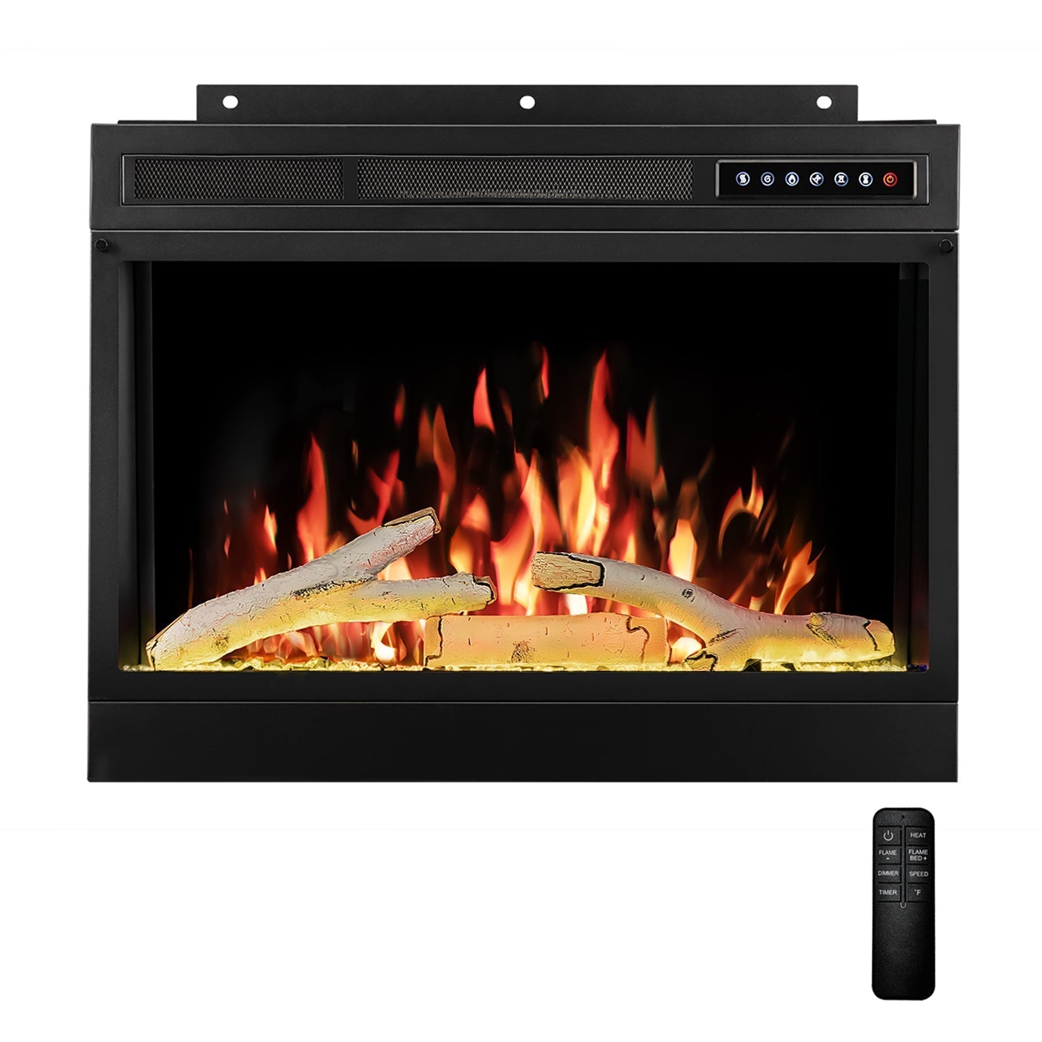 R.W.FLAME 28" Black 750W-1500W Electric Fireplace Insert With Adjustable 5-Flame Colors, 12-Log Colors, 5-Flame Speeds and Brightness