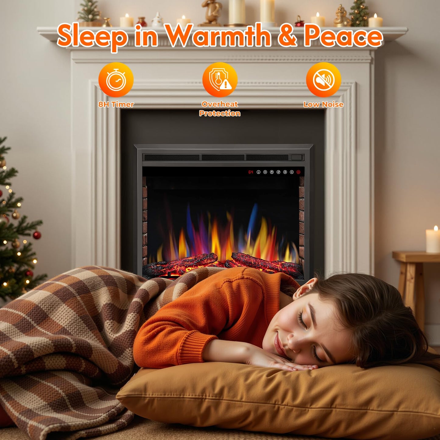 R.W.FLAME 36" Black 750W-1500W Electric Fireplace Insert With Adjustable Flame Colors, Brightness, Touch Panel and Remote Control