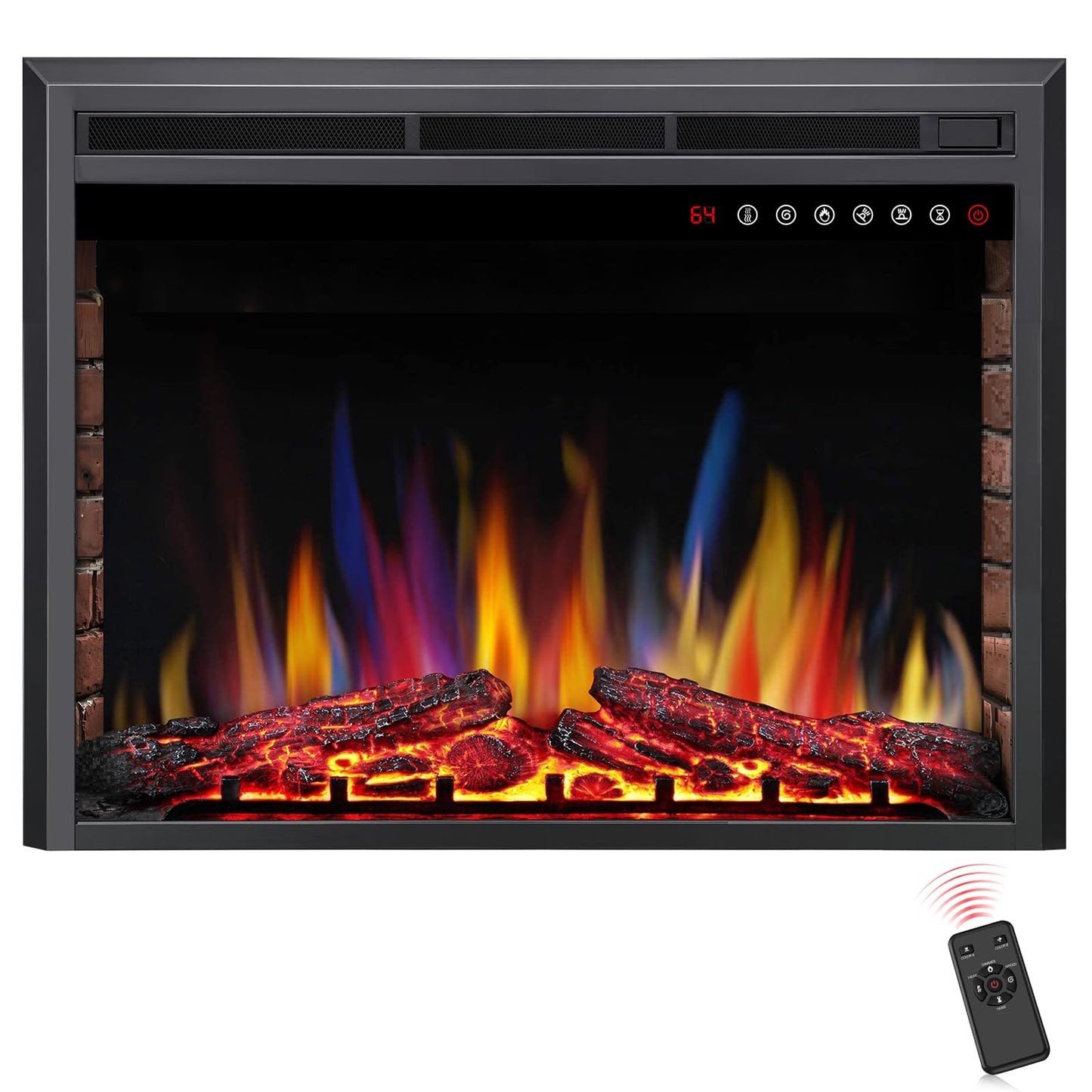 R.W.FLAME 36" Black 750W-1500W Electric Fireplace Insert With Adjustable Flame Colors, Brightness, Touch Panel and Remote Control