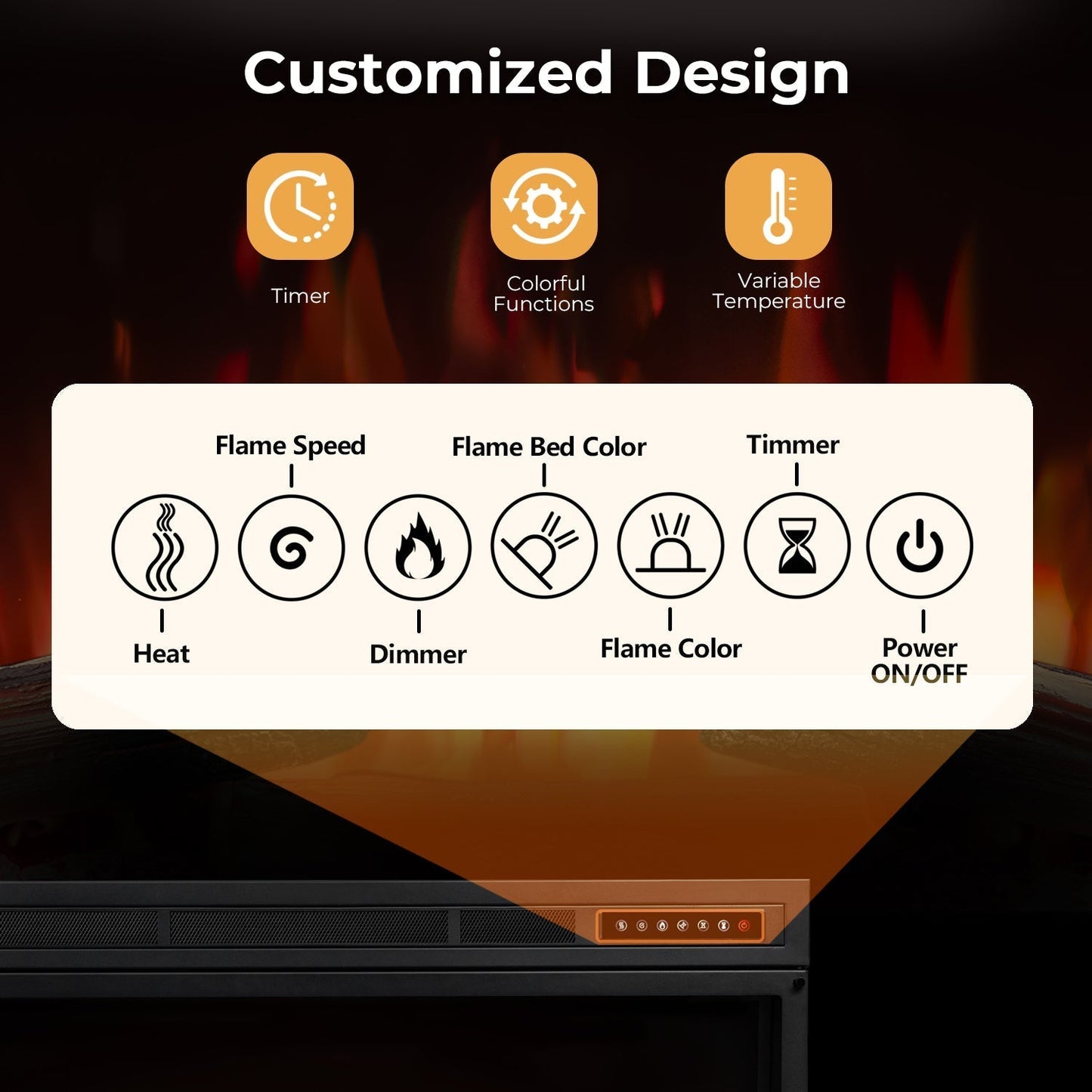 R.W.FLAME 36" Black 750W-1500W Electric Fireplace Insert With Remote Adjustable Temperature and Flame