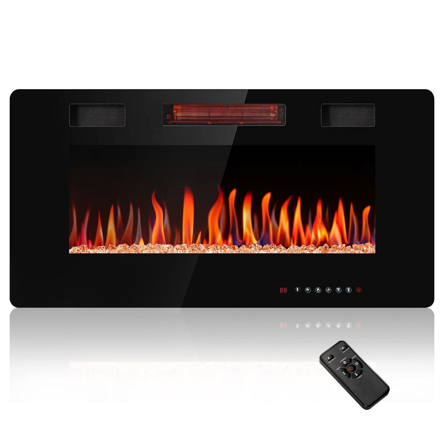R.W.FLAME C3 Series 36" Black Ultra-Thin Recessed Wall-Mounted Electric Fireplace