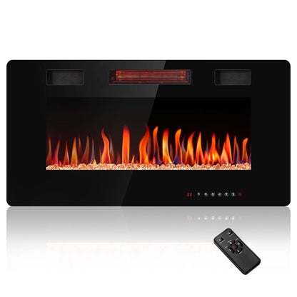 R.W.FLAME C3 Series 36" Black Ultra-Thin Recessed Wall-Mounted Electric Fireplace