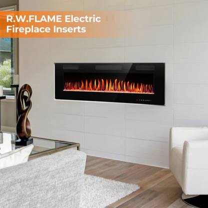 R.W.FLAME C3 Series 60" Black Ultra-Thin Recessed Wall-Mounted Electric Fireplace