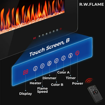 R.W.FLAME C3 Series 60" Black Ultra-Thin Recessed Wall-Mounted Electric Fireplace