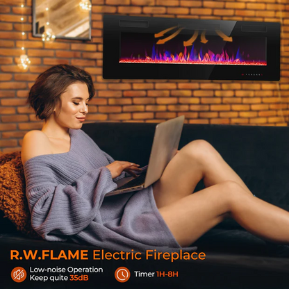 R.W.FLAME C3 Series 60" Black Ultra-Thin Recessed Wall-Mounted Electric Fireplace