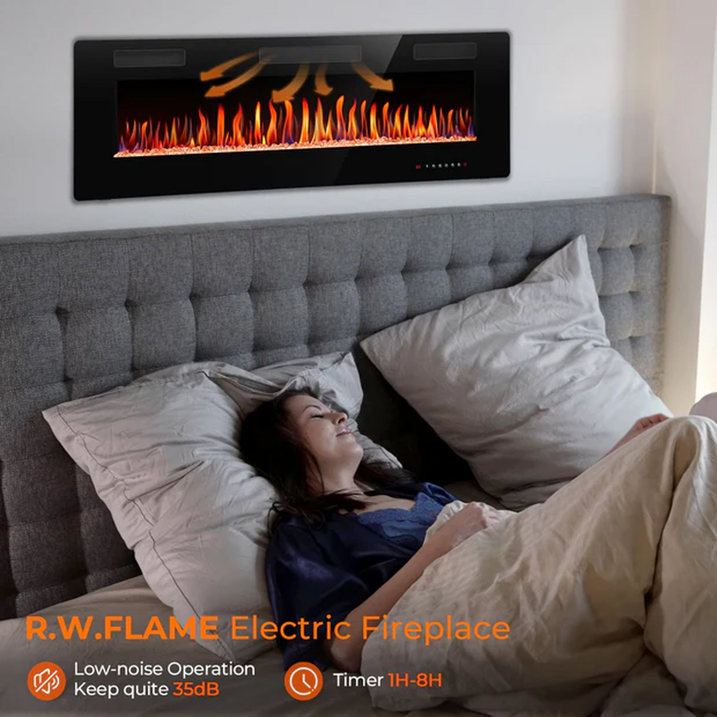 R.W.FLAME C3 Series 60" Black Ultra-Thin Recessed Wall-Mounted Electric Fireplace