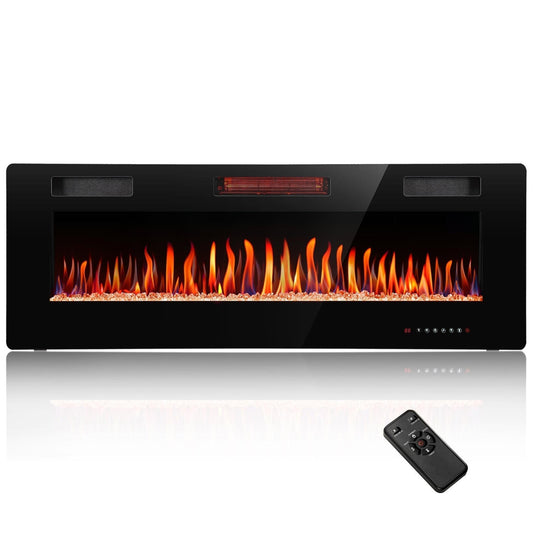 R.W.FLAME C3 Series 60" Black Ultra-Thin Recessed Wall-Mounted Electric Fireplace
