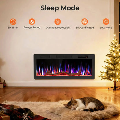 R.W.FLAME C6 Series 42" Black Recessed Wall-Mounted Alexa/WiFi Enabled APP Control Smart Electric Fireplace
